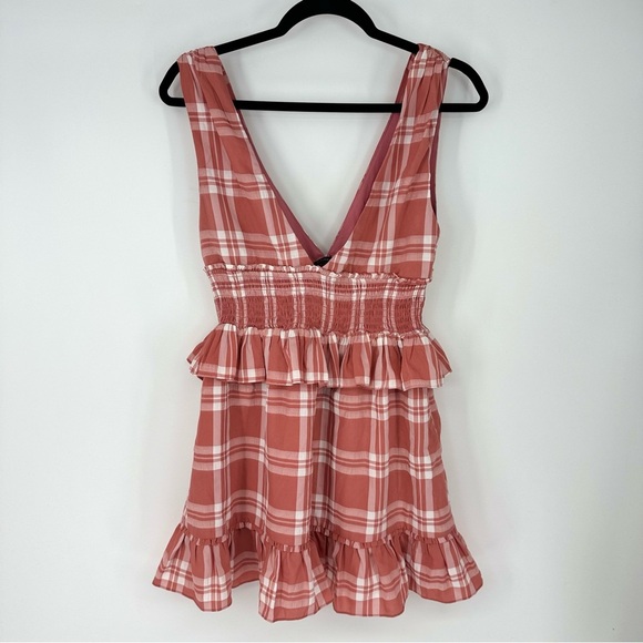 Majorelle Pink Plaid Ruffled Layered 70s Style Mini Dress - Picture 1 of 4